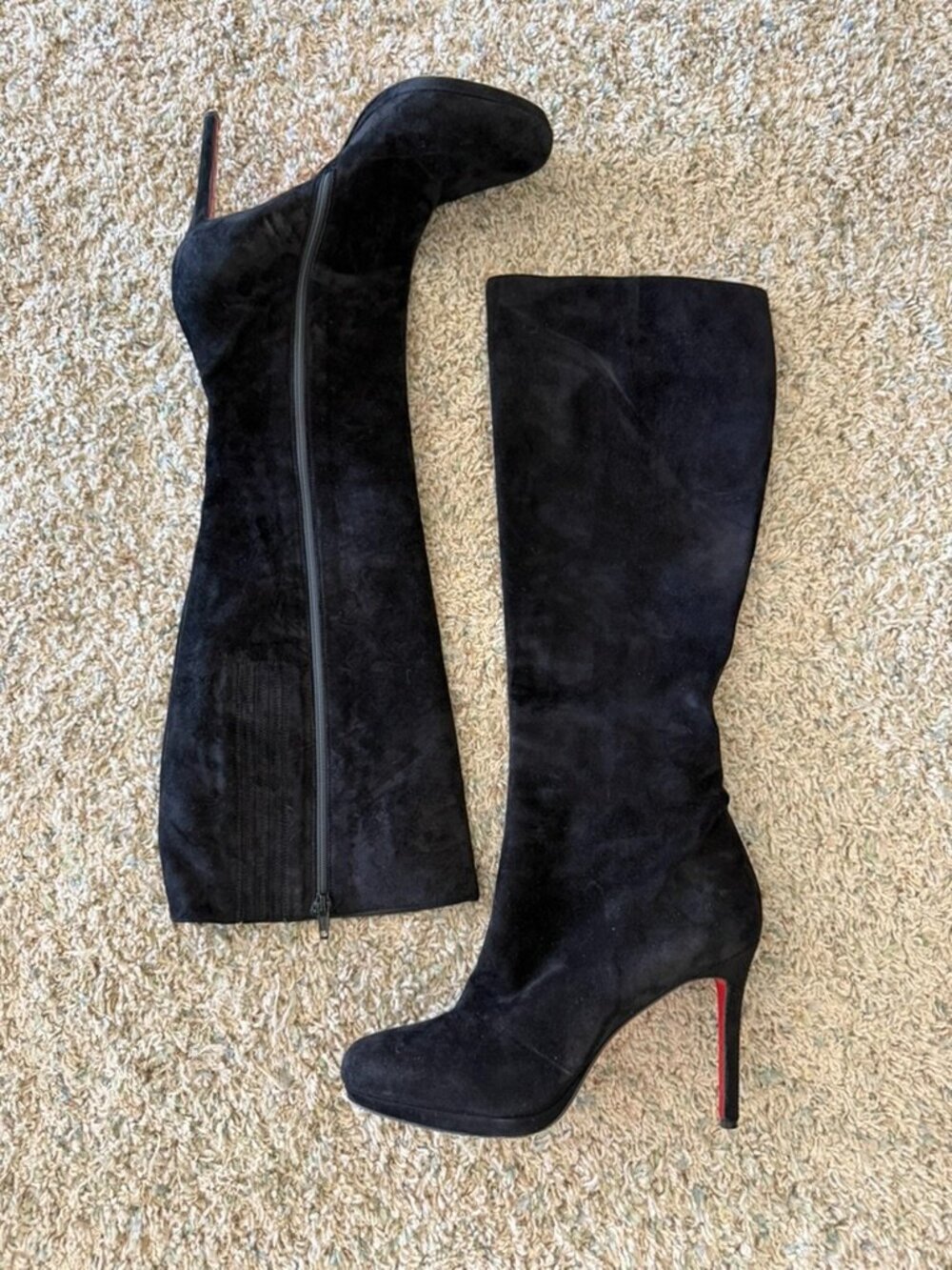 Christian Louboutin Botalili 120 Black Suede Knee-High Boots EU 41